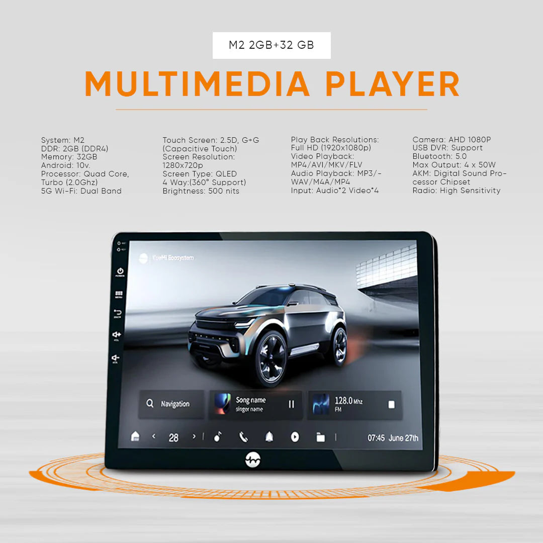 YueMi M2 2GB+32 GB Android Stereo with 360° Birdview Support & DSP (DDR 4 RAM - Sahiba Car