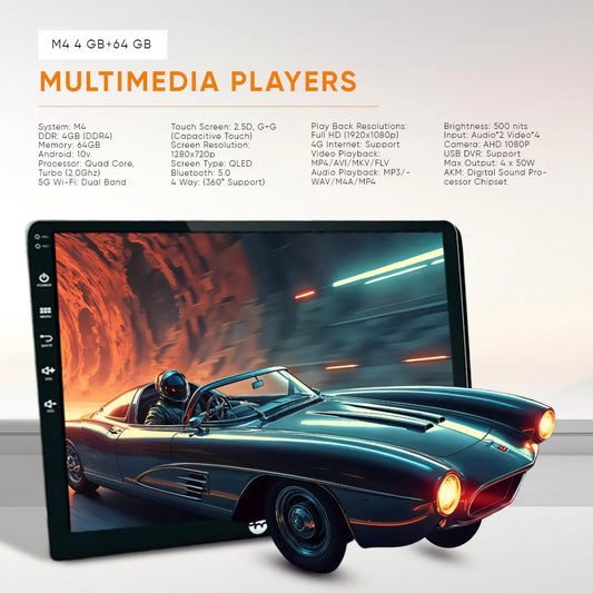Yuemi M4 4GB+64 GB Multimedia Player with 360° Birdview, Support 4G Internet - Sahiba Car