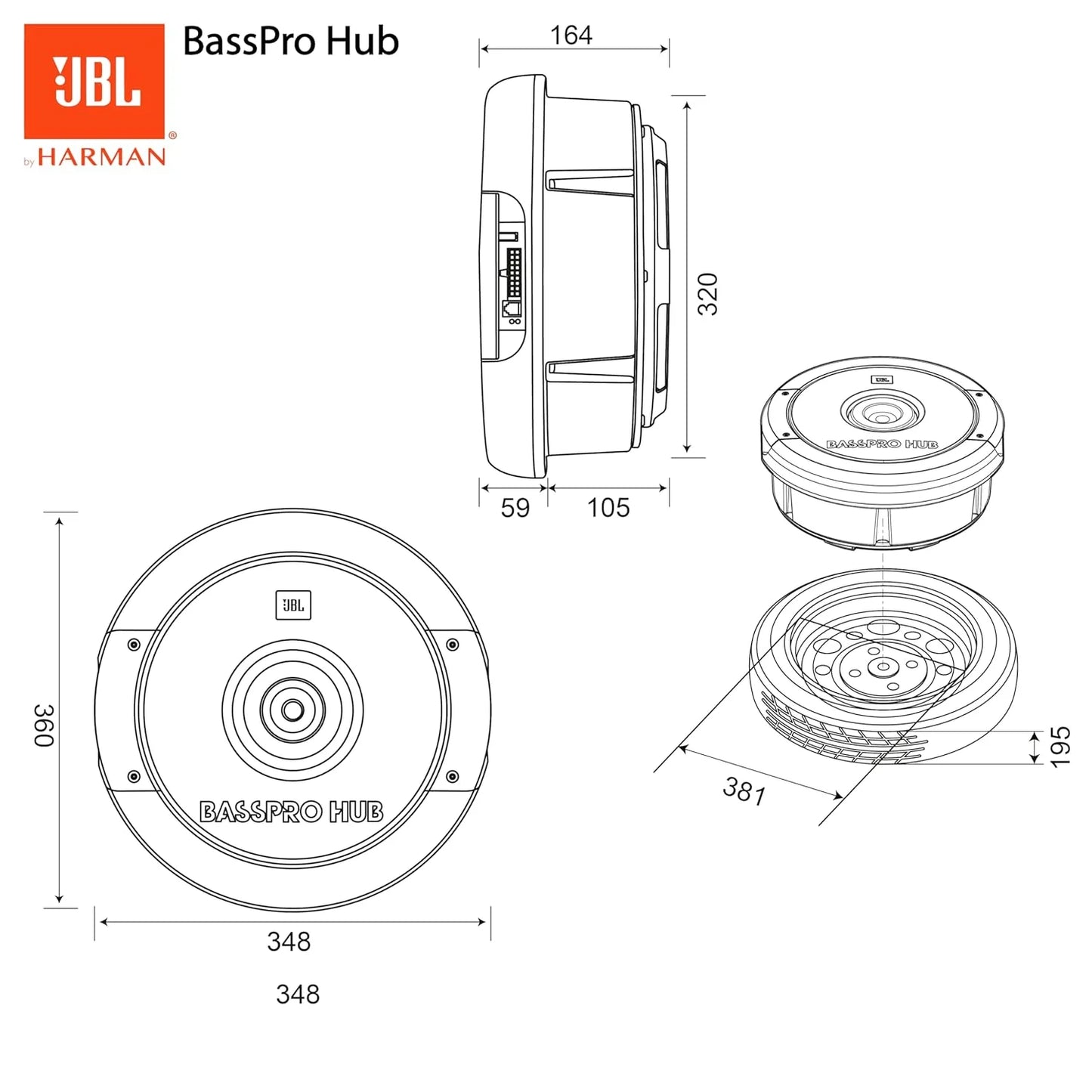 JBL Basspro Hub 11" (27.9 cm) 200W RMS Active Spare-Tire Subwoofer | Remote Control | Fiberglass Cone | Speaker/Line Inputs | Thermal & Current Protection