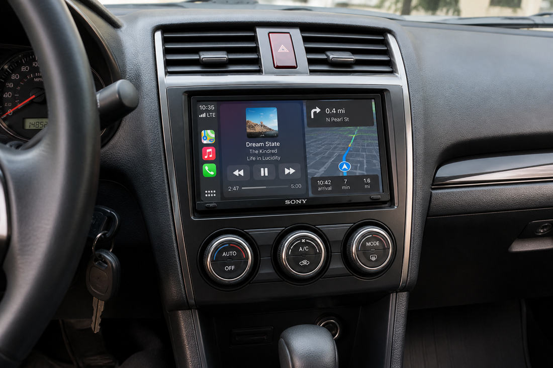 Car dashboard with a head unit installed in the center console