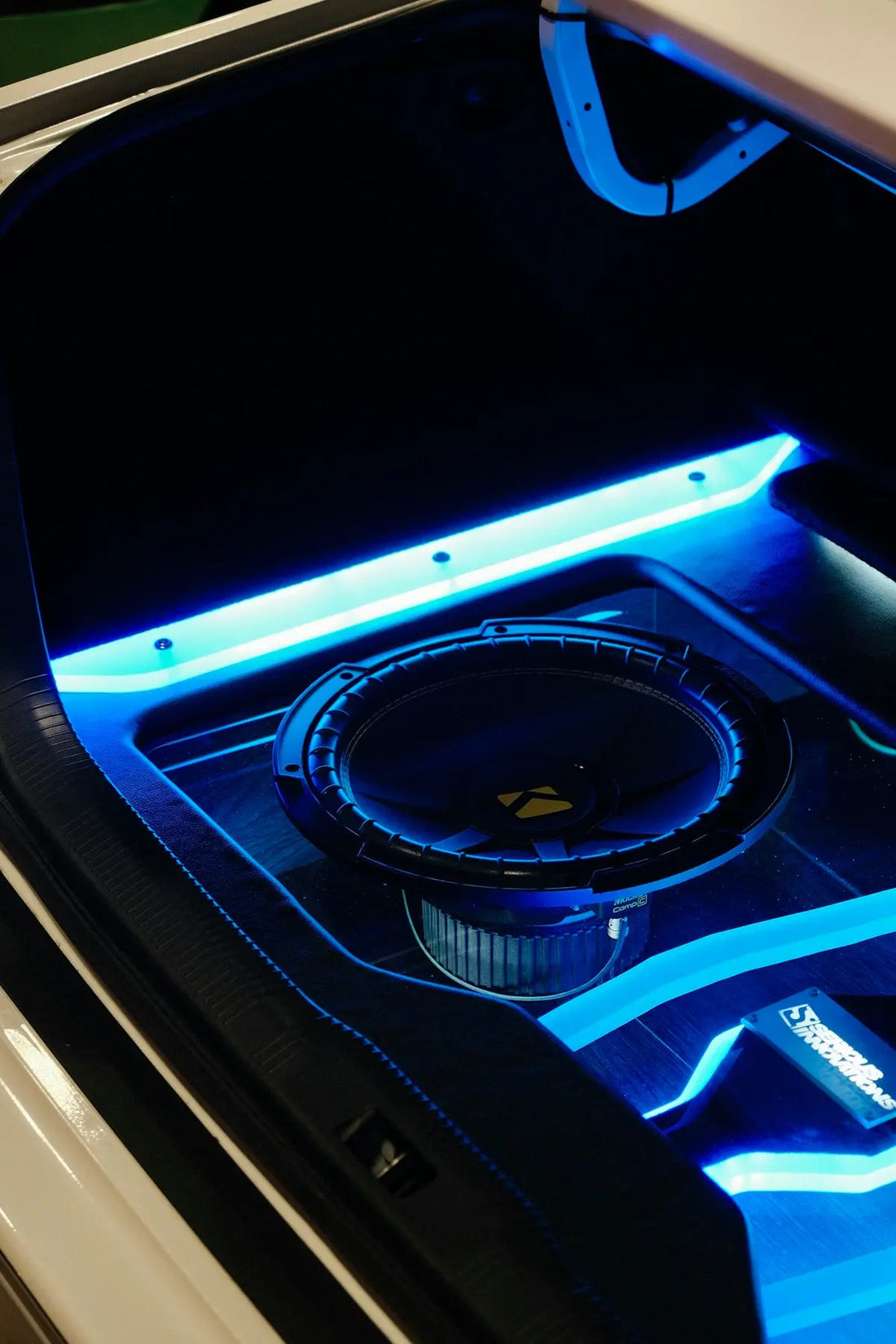 A car with a blue light inside of it