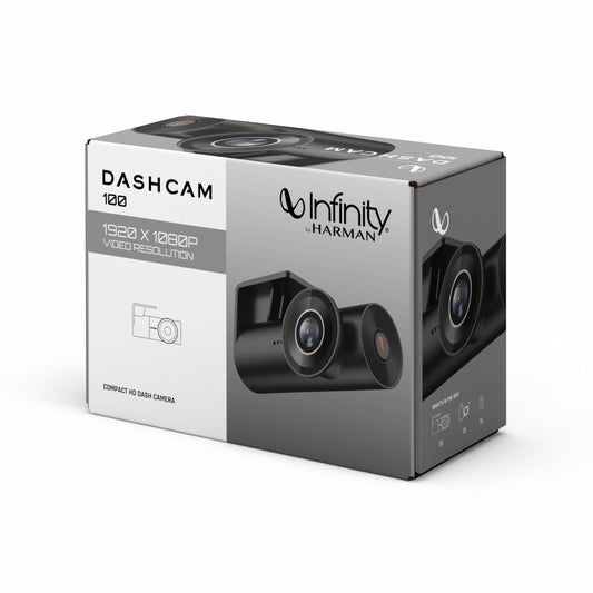 Infinity Car Dashcam D100 | 1080 Full HD Camera | Night Vision | Wide-Angle FOV | Built-in Wi-Fi, Mic | App Control | G-Sensor
