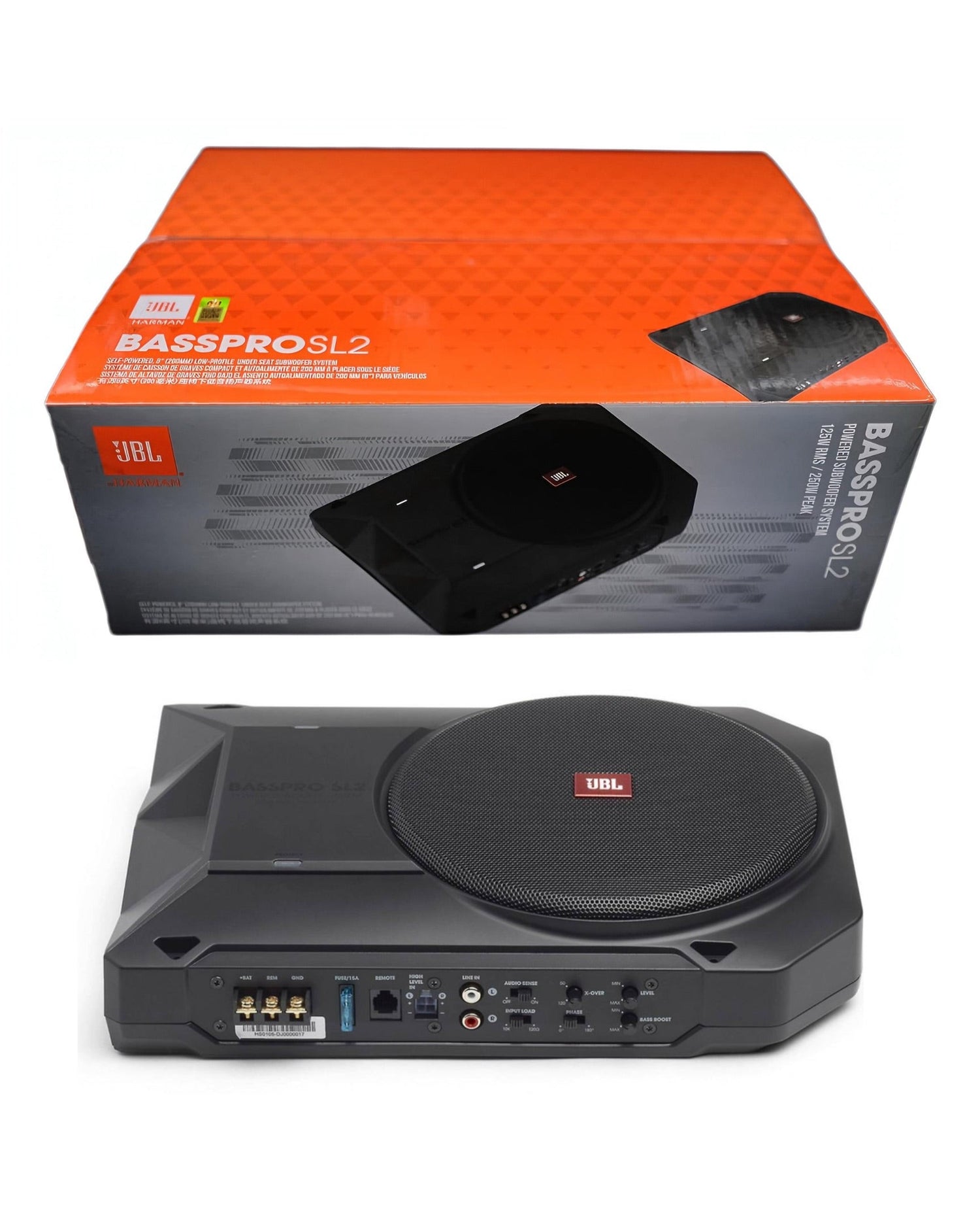 JBL Basspro SL2 8" Class D Compact Underseat Subwoofer with Bass Controller (125W RMS) - Sahiba Car
