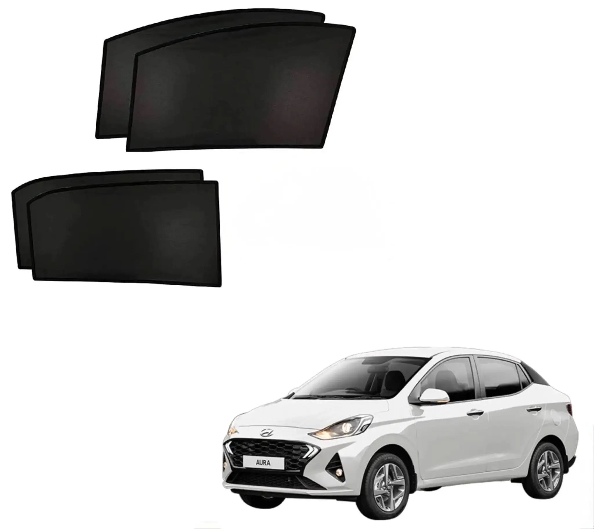 Hyundai Aura Custom Fit Black Mesh Sunshades – Easy install UV Protection Sahiba Car