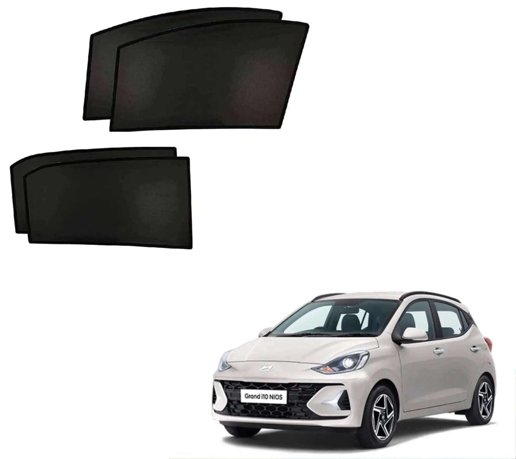 Hyundai i10 Nios Custom Fit Black Sunshades – UV Protection & Privacy Sahiba Car
