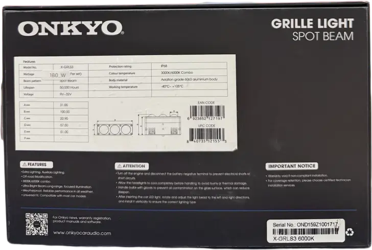 Onkyo Grille Lights - 3 Lens Projector Spot Lights - Sahiba Car