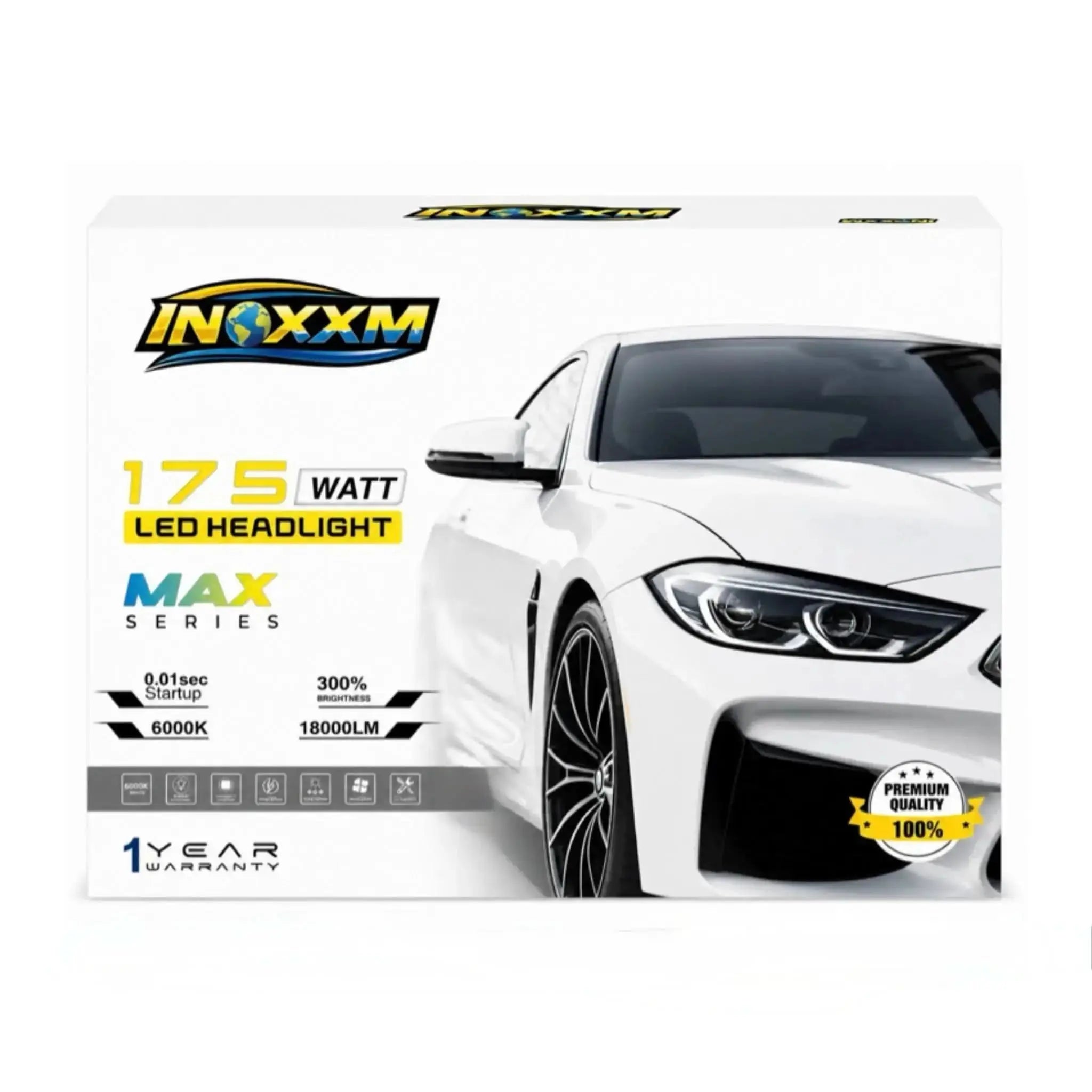 INOXXM MAX Series 175W LED Headlight Bulb for Cars – 18000LM Super Bright, 6000K White Light, IP68 Waterproof, Turbo Cooling Fan, Plug & Play PHILIPS