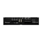 Pioneer GM-EL704 XCNID 4-channel bridgeable car amplifier showing sleek black design and control knobs for high-performance sound.
