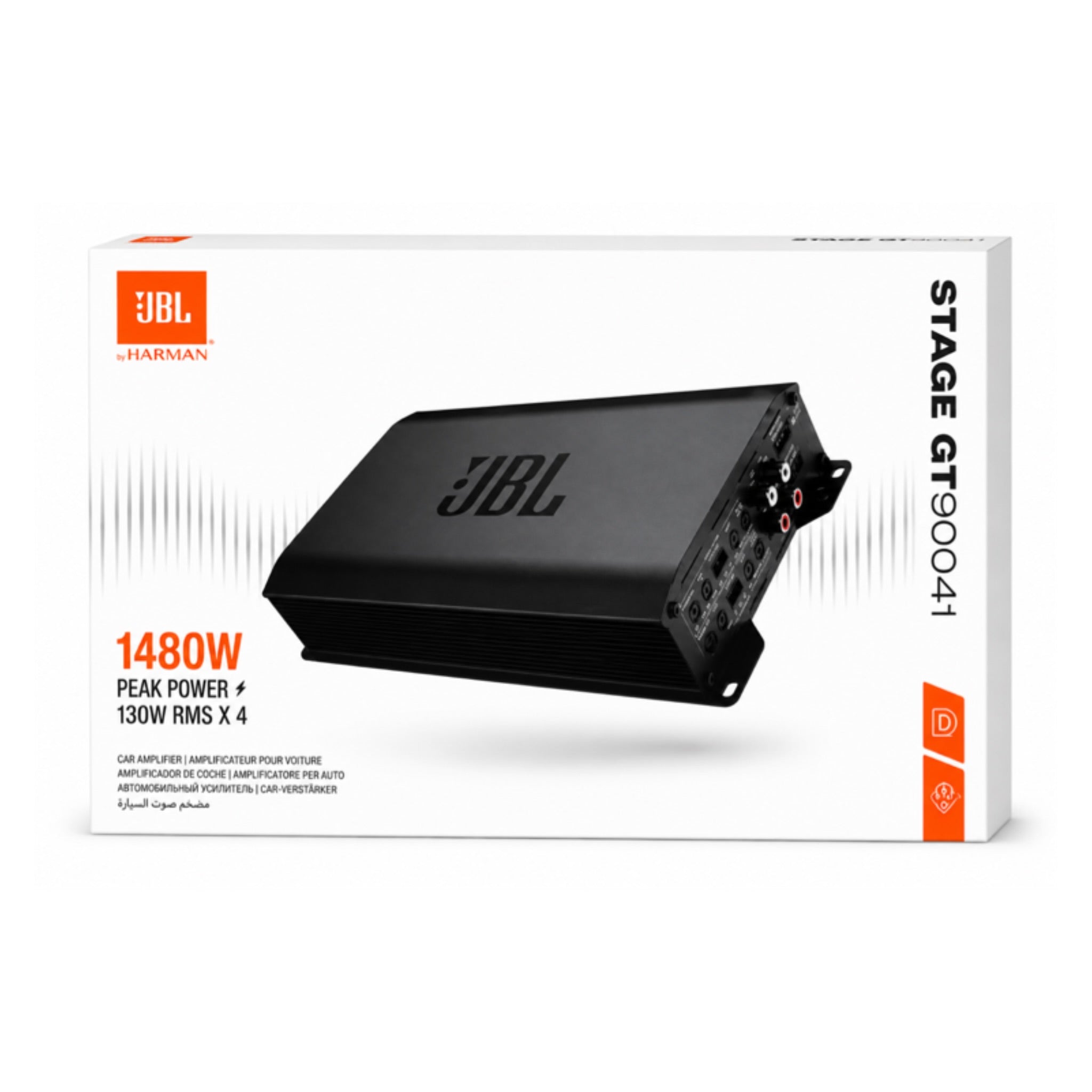 JBL Stage GT90041 Car Amplifier, 4-Channel, 130W RMS per Channel, 1480W Peak Power, Bass EQ JBL