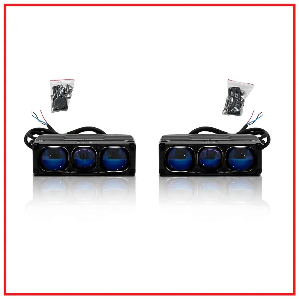 Aozoom W5 3 Lens Auxiliary Car Lights with optical glass, 180W dual beam lighting for enhanced visibility during night driving.