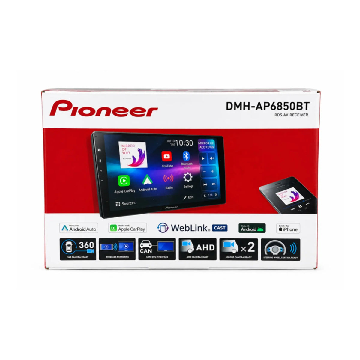 Pioneer 9-inch touchscreen car stereo receiver with Apple CarPlay display