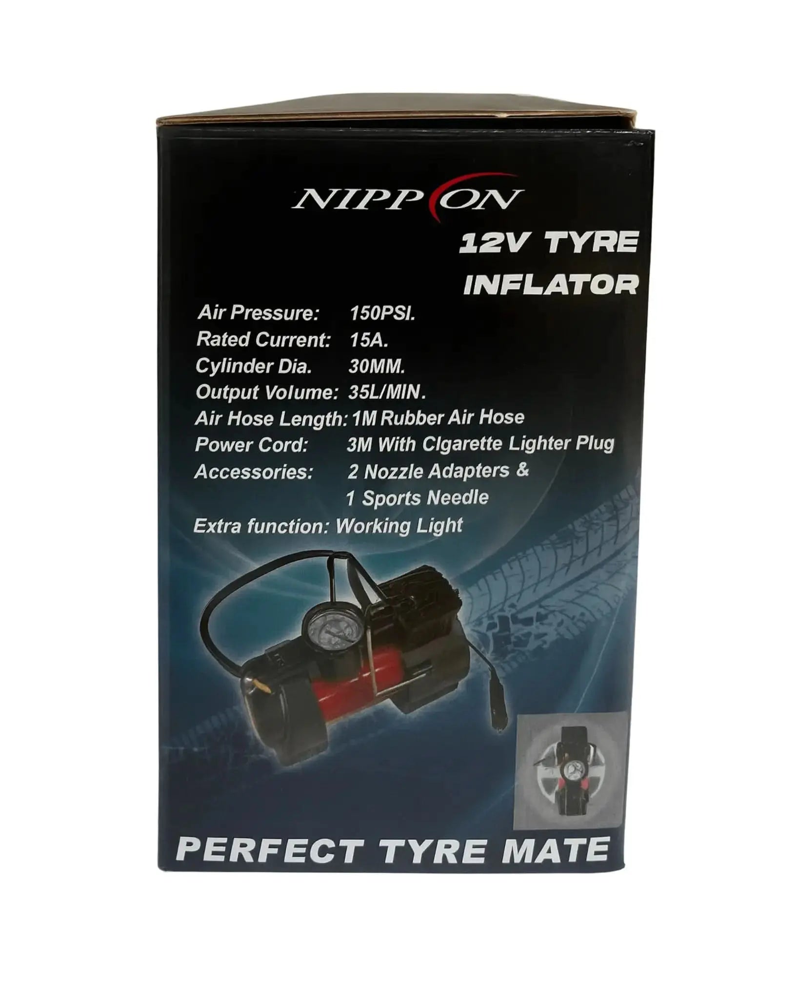 Nippon Tyre Inflator 12V with analog meter and emergency light - Sahiba Car