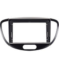 Sahiba Car 9-inch Android dashboard frame for Hyundai i10 2008+, showing the sleek black frame designed for seamless installation.