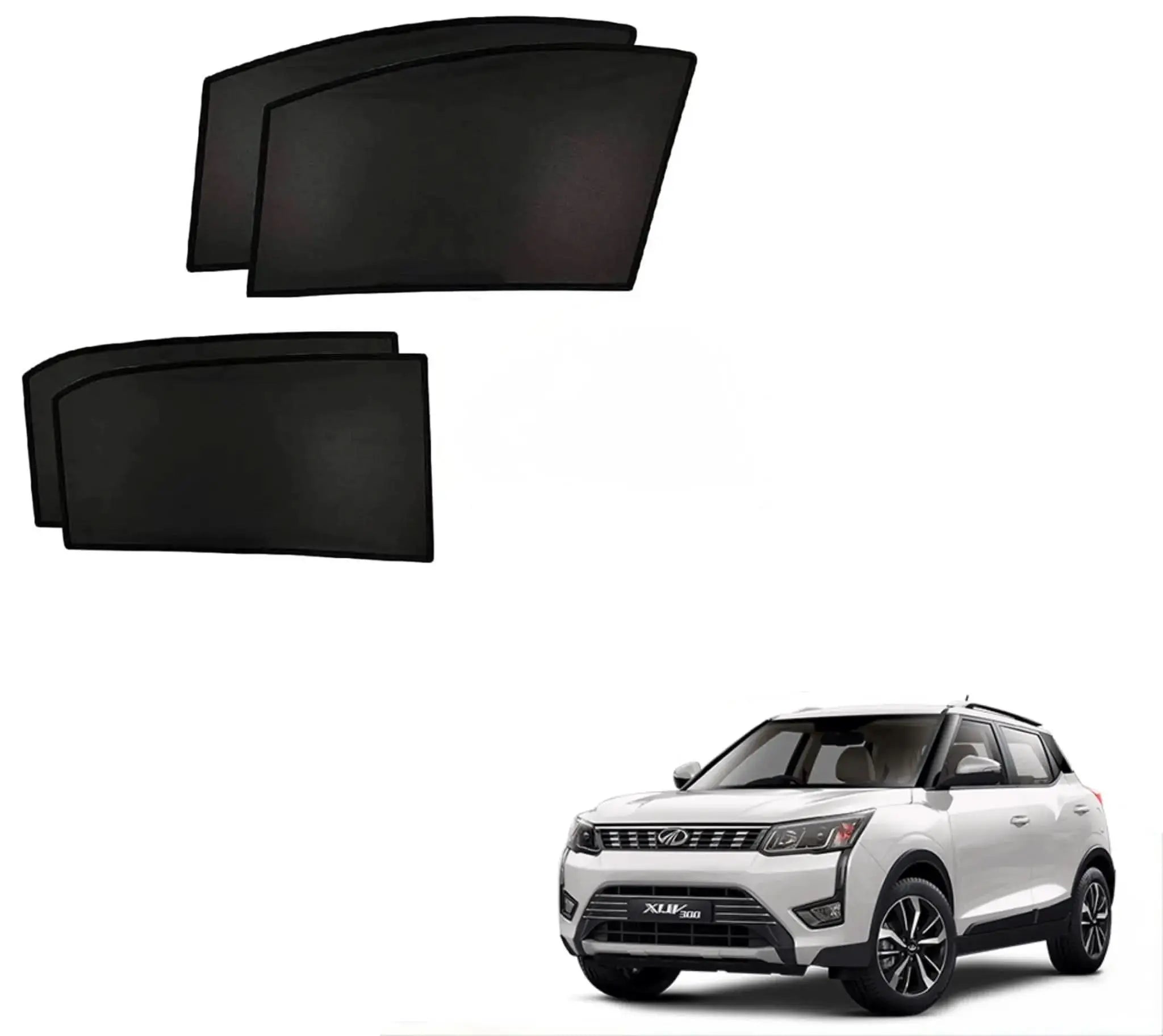 XUV 300 Custom Fit Black Mesh Sunshades with Elastic Edge Sahiba Car
