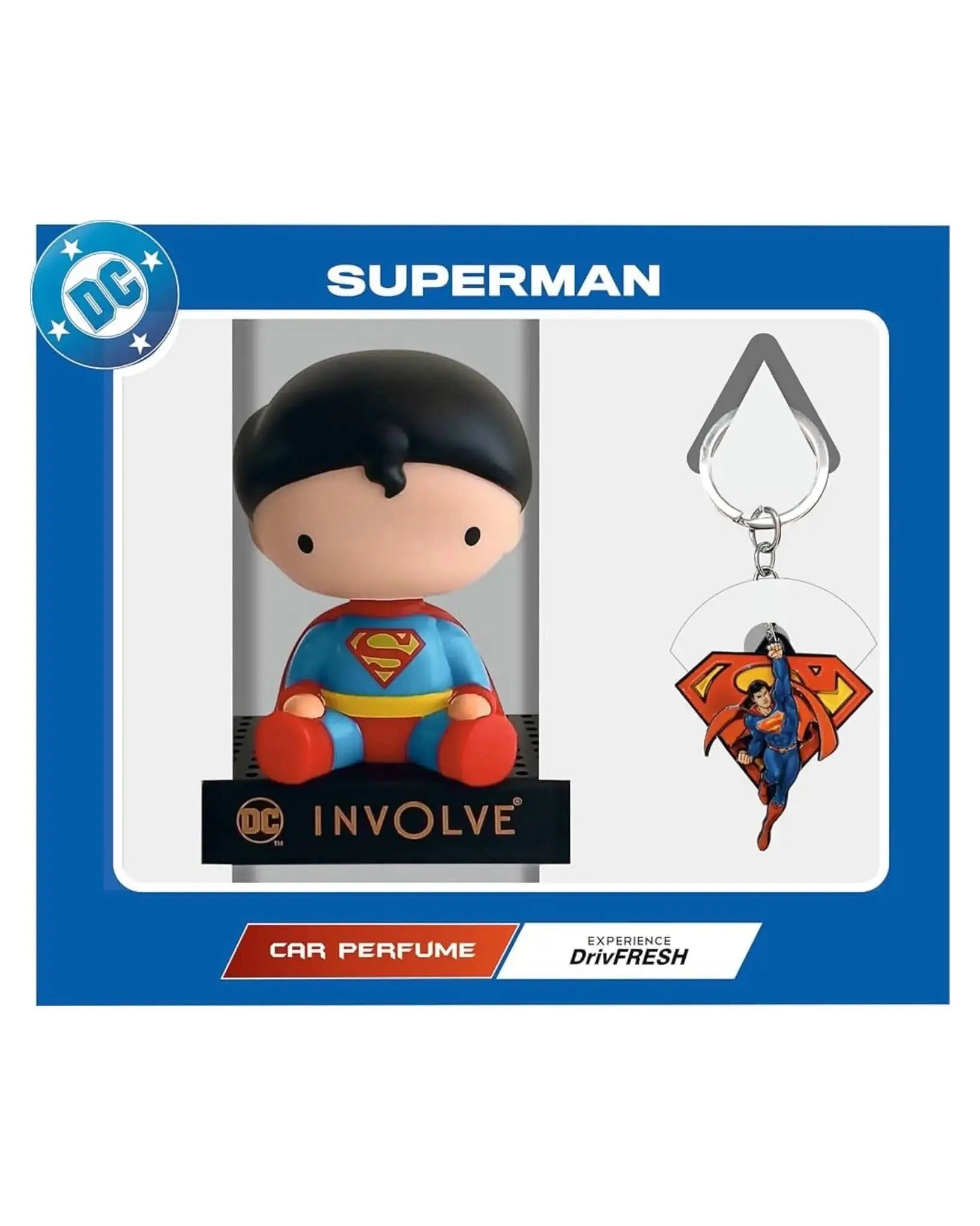 DC Superman Bobblehead Fiber Car Perfume with Batman Keychain | Action Figure Bobblehead | OFFICIAL DC MERCHANDISE Limited Edition for Car Dashboard & Office Desk - Sahiba Car