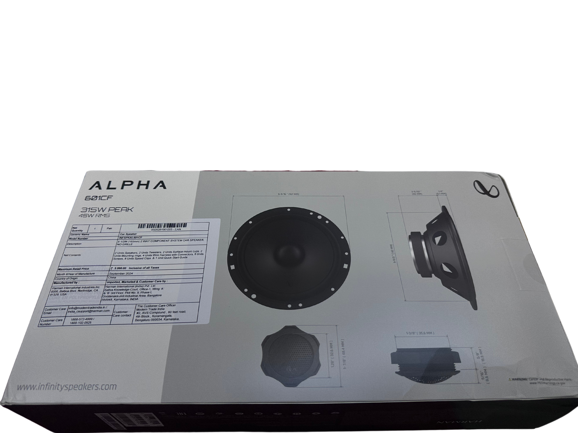 Infinity Alpha 601CF 6.5" 2-Way Car Audio Component Speakers (315W Peak 45W RMS) - Sahiba Car