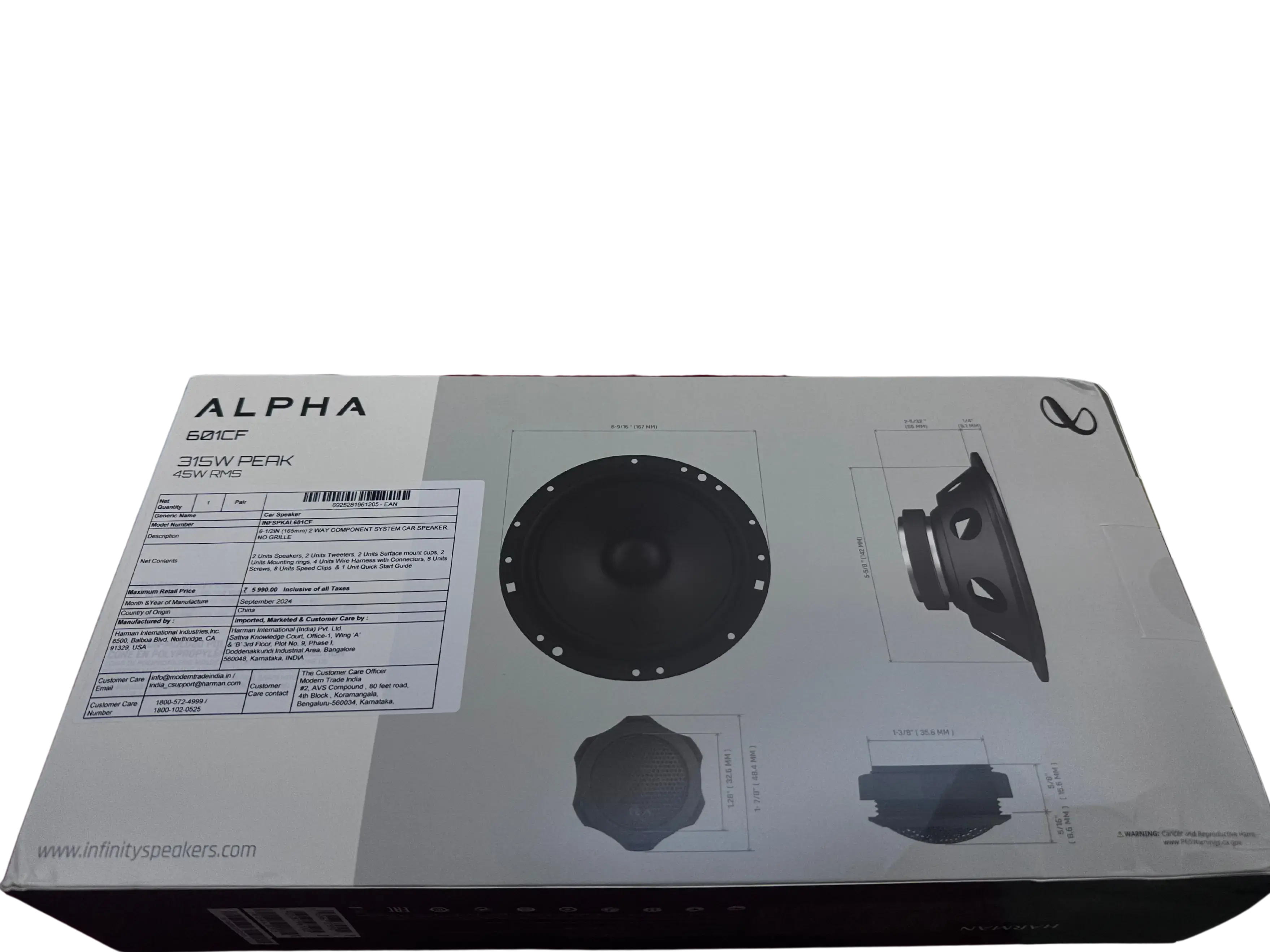 Infinity Alpha 601CF 6.5" 2-Way Car Audio Component Speakers (315W Peak 45W RMS) - Sahiba Car