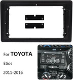 Android frame for Etios and Liva cars by Sahiba Car, 9-inch touchscreen dashboard replacement with sleek black design.