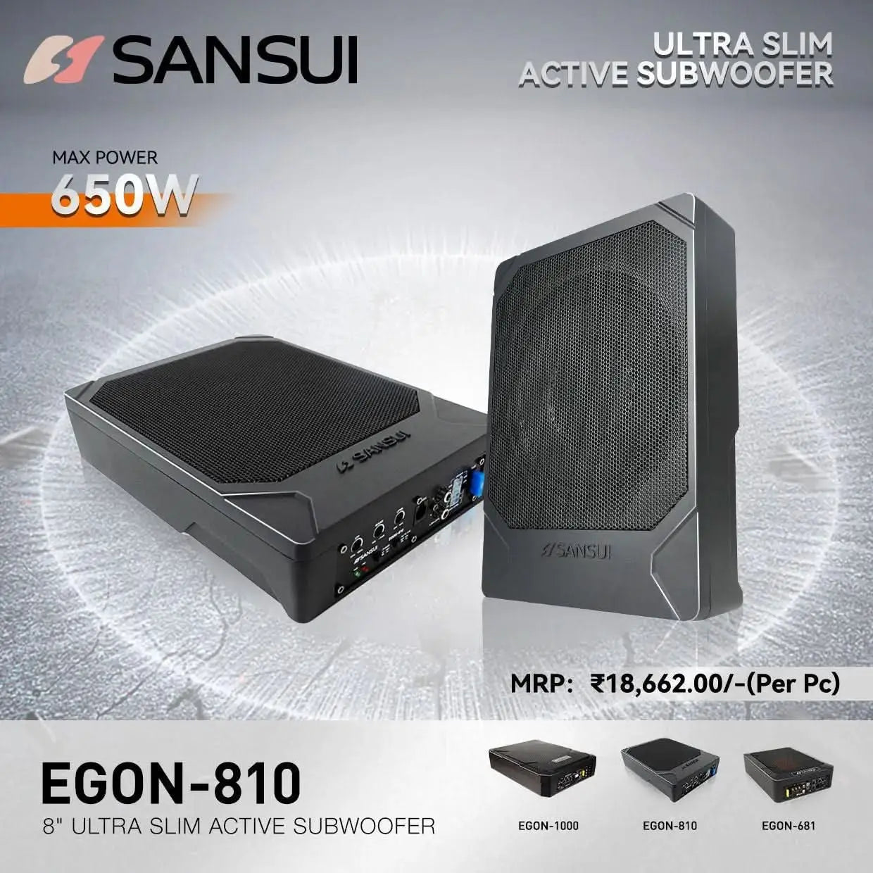 Sansui EGON-810 Ultra Slim Active Underseat Subwoofer 1000 Watts - Sahiba Car