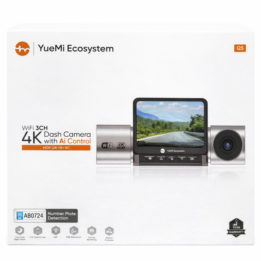 YueMi Ecosystem Q5 Dashcam 3 Channel Dashcam with Ai Number plate Detection