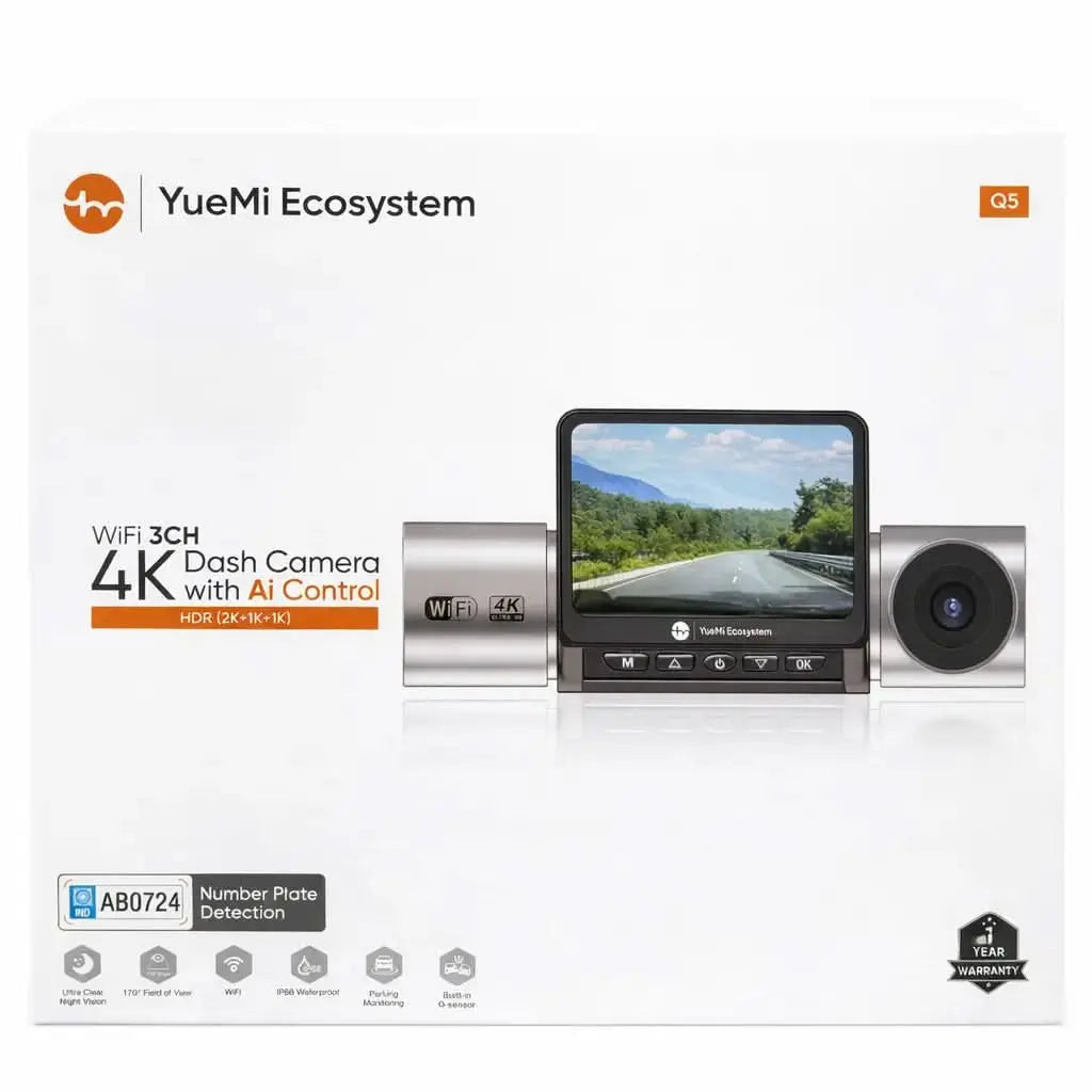 YueMi Q5 3-Channel Dashcam with AI Number Plate Detection & 4K Front Camera YUEMI ECOSYSTEM