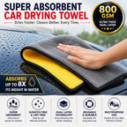 Sahiba Car microfibre cloth for car cleaning, 800GSM, soft and absorbent, shown folded on a clean surface.