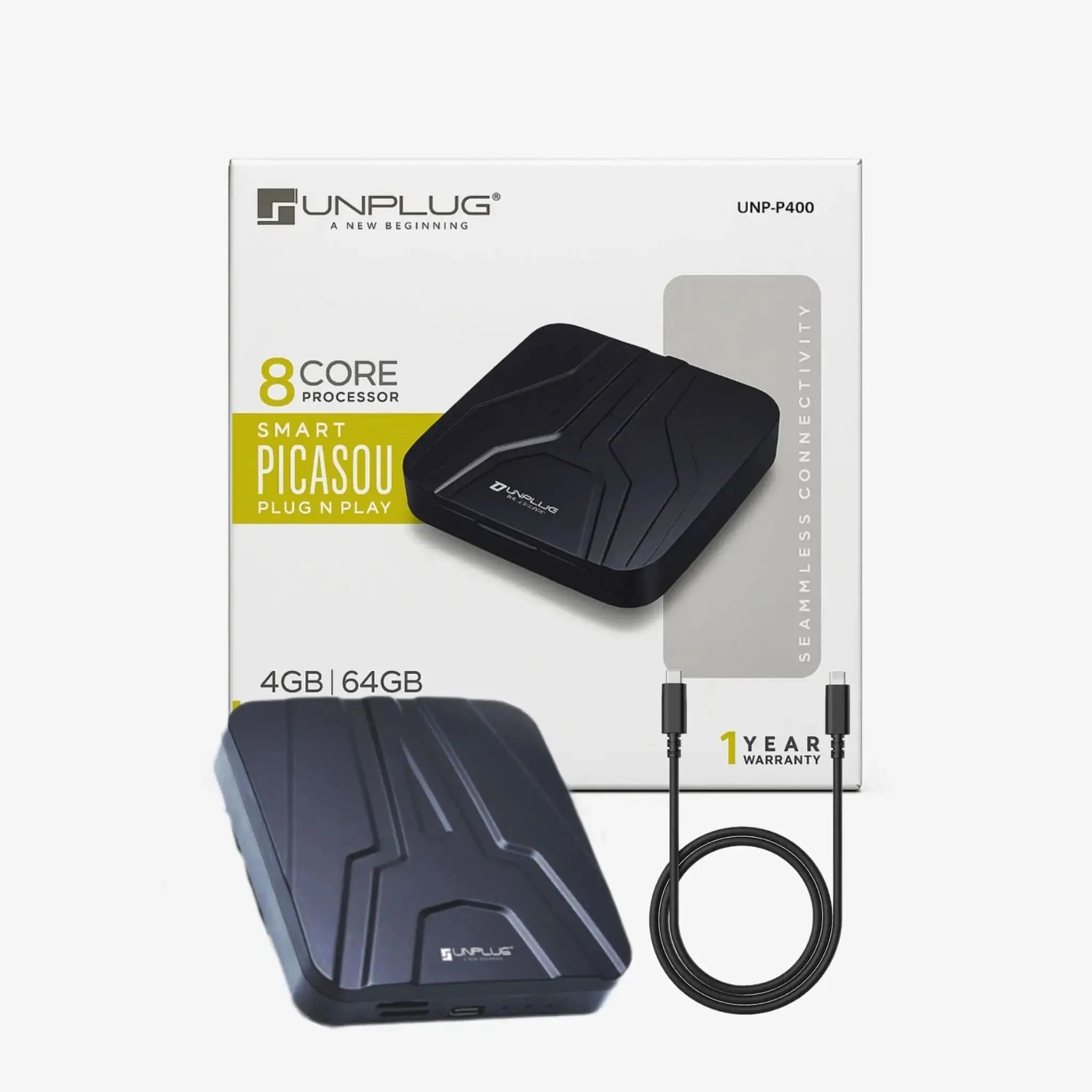Android box to convert OEM Stereo to Android - Unplug Ai box 4/64GB Octacore processor | Unplug UNP-P400 Picasou Android Box - Sahiba Car