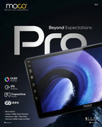 MOCO X10 Android stereo system with 4GB RAM, 64GB storage, and 360 support, showing the sleek device with controls.