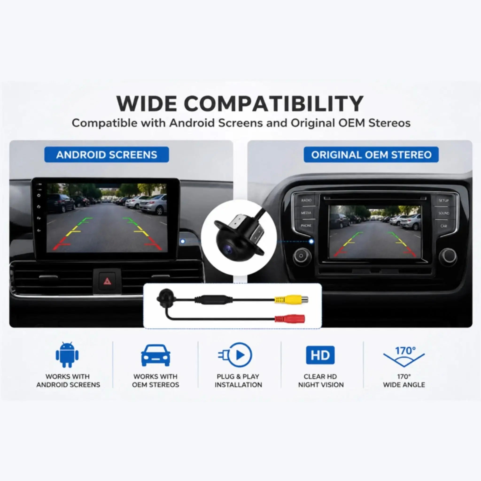 Cruleon AHD Fish Eye Dome Camera for Cars – HD Night Vision Reverse Parking Camera Compatible with Android Screens & OEM Stereo | 170° Wide Angle | Waterproof Cruleon