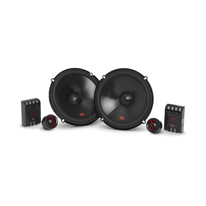 JBL Stage3 607CFHI 6.5-inch car component speakers in black, delivering 500W peak power for superior sound quality.