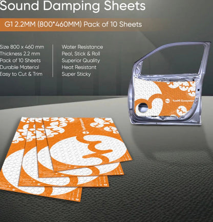 YueMi G1 2.2MM Sound Damping Sheets (800x460MM) Pack of 10 Sheets - Sahiba Car