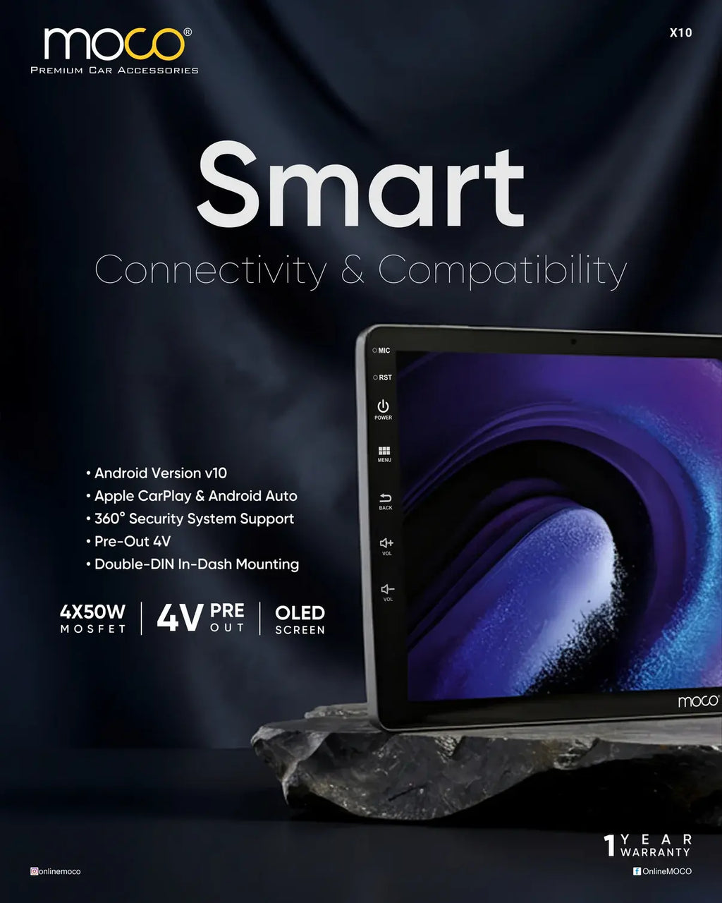 Moco X10 Android stereo with 4GB RAM 64GB Storage & 360 Support
