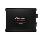 Pioneer GM-EL704 XCNID 4-channel bridgeable car amplifier with heatsink and control knobs, designed for high-performance audio.