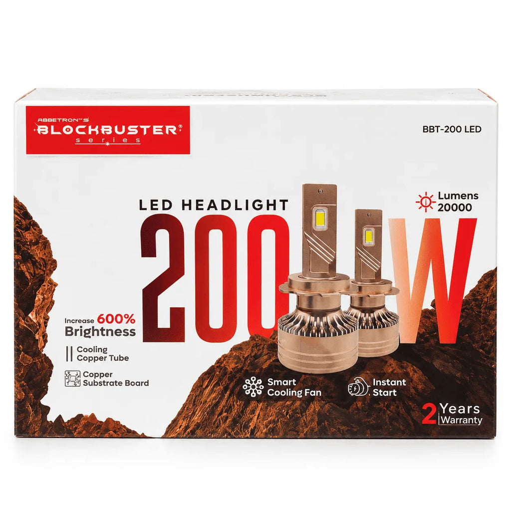 Blockbuster BBT-200 LED headlight bulb package, front view