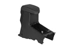 Black armrest console with padded top and exposed mounting base