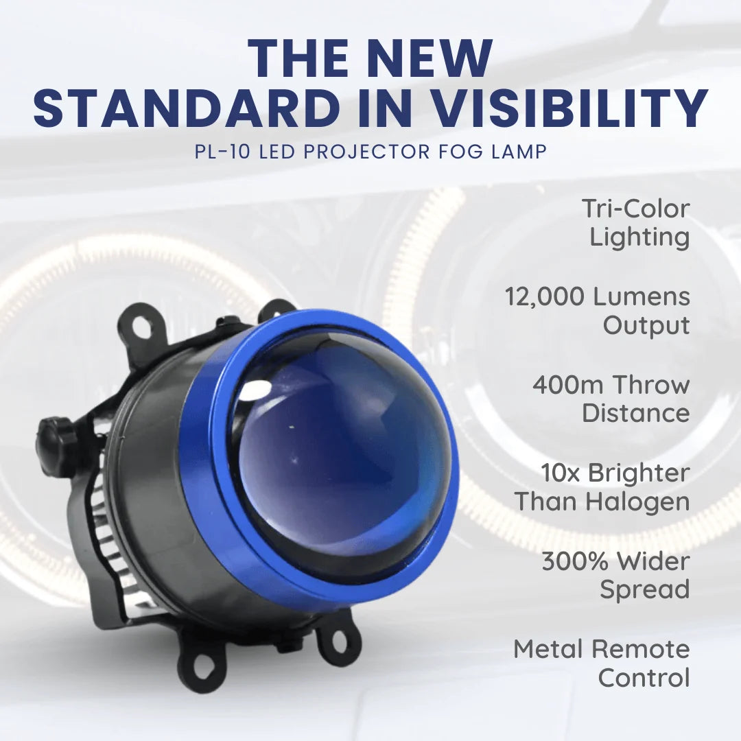 MOCO PL-10 3 Inch Tri-Color LED Projector Fog Lamp | 100W Hi-Low Beam
