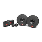Car speaker component set with two woofers, two tweeters, and small crossover box