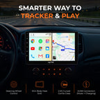 Android car stereo in dashboard with map screen and connectivity feature icons