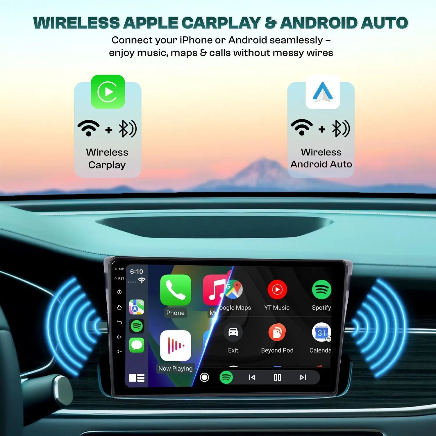 myTVS 9 Inch Smart Player Android Car Stereo | Wireless CarPlay & Android Auto | IPS Display