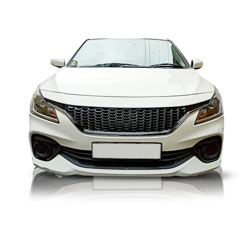 Glossy black ABS Baleno RS front grill close-up showing detailed premium finish and texture