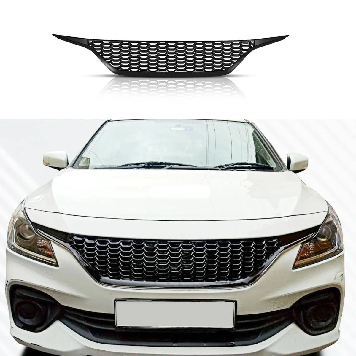 Baleno 2022 Onwards RS Front Grill in gloss black ABS plastic, premium finish front view