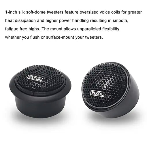 Recoil RET1 Echo Series 1-Inch Silk Dome Car Audio Tweeters with Neodymium Magnet & Triple-Level Crossover