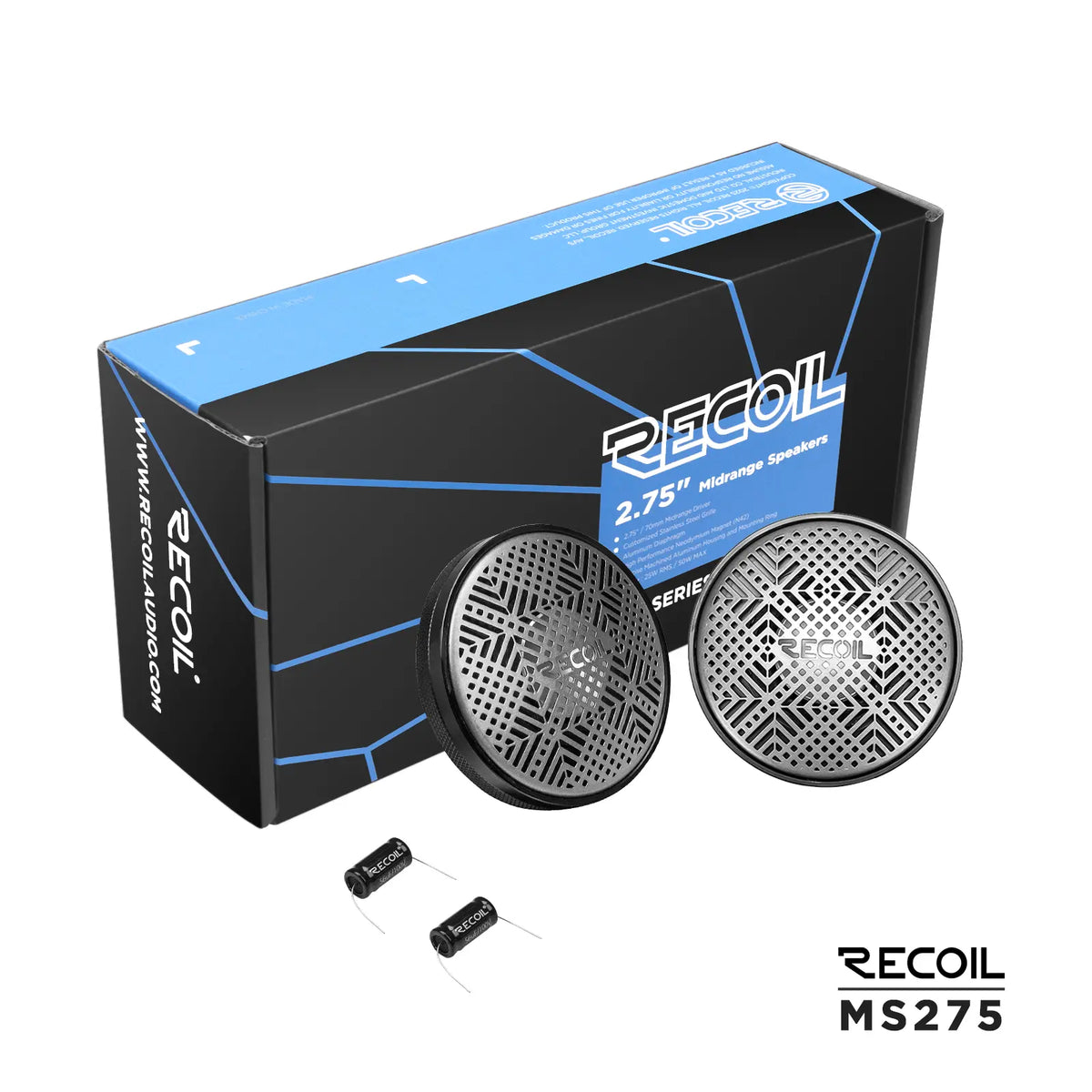 Ultra-shallow 2.75-inch channel speaker pair with accessories and retail box