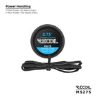 2.75-inch speaker with black wiring harness and power rating label