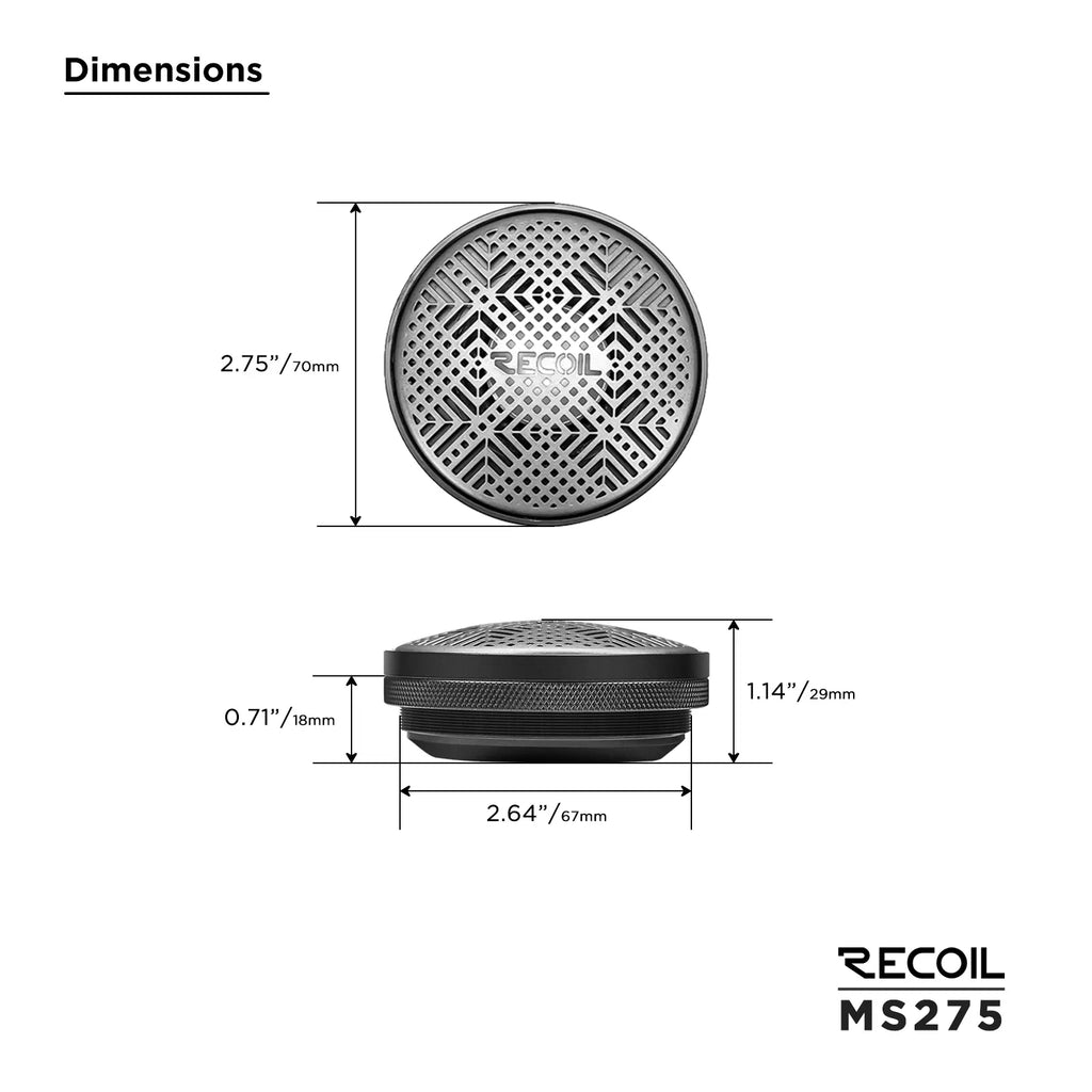 2.75-inch speaker dimensions diagram with labeled height and depth measurements