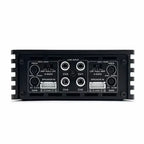 4-channel ZAPCO HB 154D II car amplifier with labeled input connections and adjustable gain settings, featuring a compact black design.
