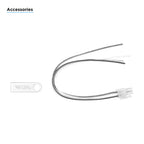 Recoil wiring harness and tool, featuring two metal wires and a plastic connector for audio installation.