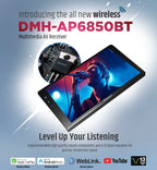 9-inch Pioneer DMH-AP6850BT car stereo with touchscreen display, featuring a modern design, displaying music performance.