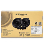 Component speaker set on retail box back, showing diagrams and specifications