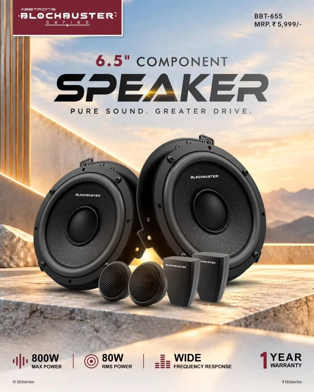 6.5-inch component speaker pair with tweeters and crossover, front angle